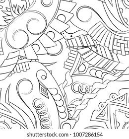 Seamless mehndi vector pattern. Hand-made illustration. Black and white binary pattern, monochrome doodle texture.