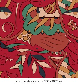 Seamless mehndi vector pattern. Hand-made ethnic illustration. Colorful doodle texture.