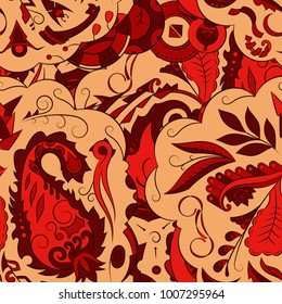 Seamless mehndi vector pattern. Hand-made ethnic illustration. Colorful doodle texture.