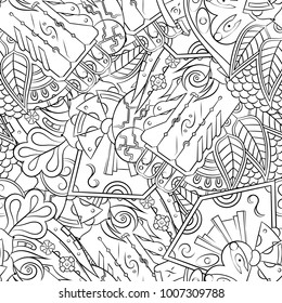 Seamless mehndi vector pattern. Hand-made illustration. Black and white binary pattern, monochrome doodle texture.