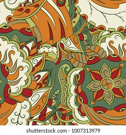 Seamless mehndi vector pattern. Hand-made ethnic illustration. Colorful doodle texture.