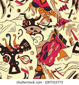Seamless mehndi vector pattern. Hand-made ethnic illustration. Colorful doodle texture.