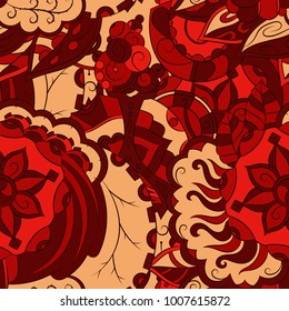Seamless mehndi vector pattern. Hand-made ethnic illustration. Colorful doodle texture.