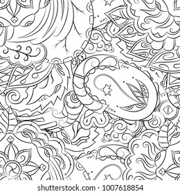Seamless mehndi vector pattern. Hand-made illustration. Black and white binary pattern, monochrome doodle texture.