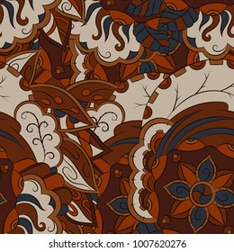 Seamless mehndi vector pattern. Hand-made ethnic illustration. Colorful doodle texture.