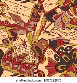 Seamless mehndi vector pattern. Hand-made ethnic illustration. Colorful doodle texture.