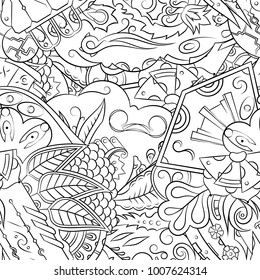 Seamless mehndi vector pattern. Hand-made illustration. Black and white binary pattern, monochrome doodle texture.