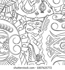 Seamless mehndi vector pattern. Hand-made illustration. Black and white binary pattern, monochrome doodle texture.