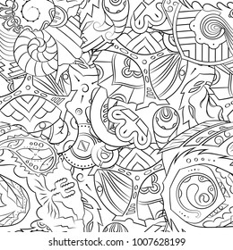 Seamless mehndi vector pattern. Hand-made illustration. Black and white binary pattern, monochrome doodle texture.