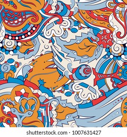 Seamless mehndi vector pattern. Hand-made ethnic illustration. Colorful doodle texture.
