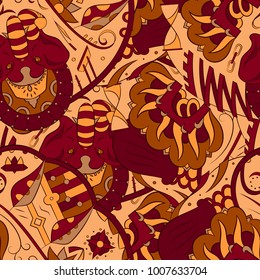 Seamless mehndi vector pattern. Hand-made ethnic illustration. Colorful doodle texture.