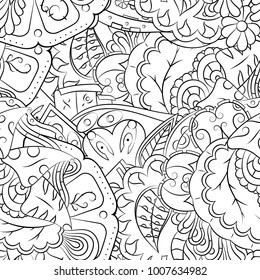 Seamless mehndi vector pattern. Hand-made illustration. Black and white binary pattern, monochrome doodle texture.