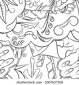 Seamless mehndi vector pattern. Hand-made illustration. Black and white binary pattern, monochrome doodle texture.