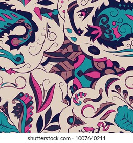 Seamless mehndi vector pattern. Hand-made ethnic illustration. Colorful doodle texture.