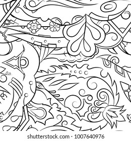Seamless mehndi vector pattern. Hand-made illustration. Black and white binary pattern, monochrome doodle texture.