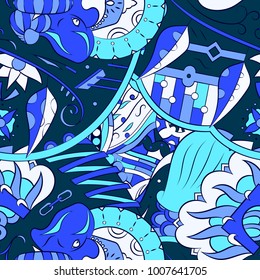 Seamless mehndi vector pattern. Hand-made ethnic illustration. Colorful doodle texture.