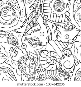 Seamless mehndi vector pattern. Hand-made illustration. Black and white binary pattern, monochrome doodle texture.