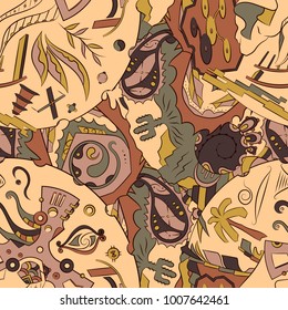 Seamless mehndi vector pattern. Hand-made ethnic illustration. Colorful doodle texture.