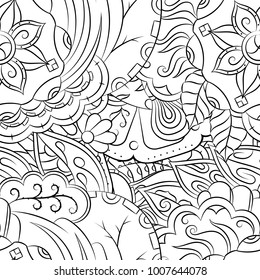 Seamless mehndi vector pattern. Hand-made illustration. Black and white binary pattern, monochrome doodle texture.