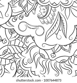 Seamless mehndi vector pattern. Hand-made illustration. Black and white binary pattern, monochrome doodle texture.