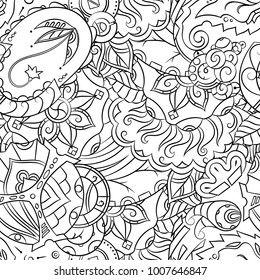 Seamless mehndi vector pattern. Hand-made illustration. Black and white binary pattern, monochrome doodle texture.