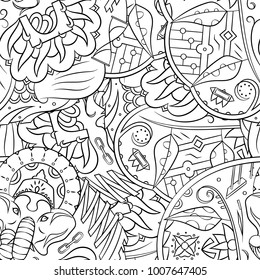 Seamless mehndi vector pattern. Hand-made illustration. Black and white binary pattern, monochrome doodle texture.