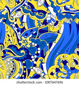 Seamless mehndi vector pattern. Hand-made ethnic illustration. Colorful doodle texture.