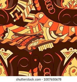 Seamless mehndi vector pattern. Hand-made ethnic illustration. Colorful doodle texture.