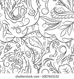 Seamless mehndi vector pattern. Hand-made illustration. Black and white binary pattern, monochrome doodle texture.