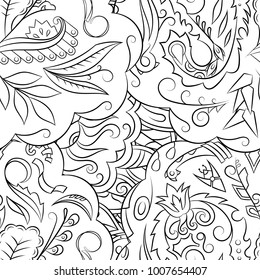 Seamless mehndi vector pattern. Hand-made illustration. Black and white binary pattern, monochrome doodle texture.