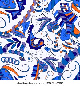 Seamless mehndi vector pattern. Hand-made ethnic illustration. Colorful doodle texture.