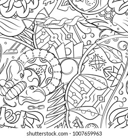 Seamless mehndi vector pattern. Hand-made illustration. Black and white binary pattern, monochrome doodle texture.