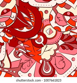 Seamless mehndi vector pattern. Hand-made ethnic illustration. Colorful doodle texture.