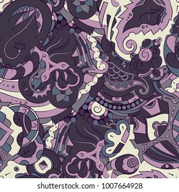 Seamless mehndi vector pattern. Hand-made ethnic illustration. Colorful doodle texture.