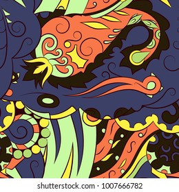 Seamless mehndi vector pattern. Hand-made ethnic illustration. Colorful doodle texture.