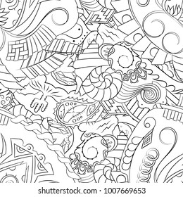 Seamless mehndi vector pattern. Hand-made illustration. Black and white binary pattern, monochrome doodle texture.