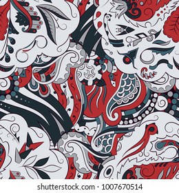 Seamless mehndi vector pattern. Hand-made ethnic illustration. Colorful doodle texture.