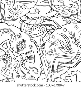 Seamless mehndi vector pattern. Hand-made illustration. Black and white binary pattern, monochrome doodle texture.