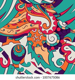 Seamless mehndi vector pattern. Hand-made ethnic illustration. Colorful doodle texture.