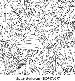 Seamless mehndi vector pattern. Hand-made illustration. Black and white binary pattern, monochrome doodle texture.