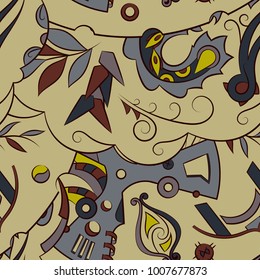 Seamless mehndi vector pattern. Hand-made ethnic illustration. Colorful doodle texture.