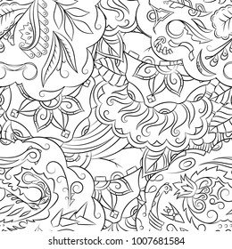 Seamless mehndi vector pattern. Hand-made illustration. Black and white binary pattern, monochrome doodle texture.