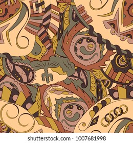 Seamless mehndi vector pattern. Hand-made ethnic illustration. Colorful doodle texture.