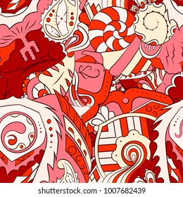 Seamless mehndi vector pattern. Hand-made ethnic illustration. Colorful doodle texture.