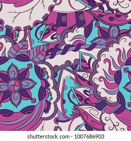 Seamless mehndi vector pattern. Hand-made ethnic illustration. Colorful doodle texture.