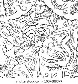 Seamless mehndi vector pattern. Hand-made illustration. Black and white binary pattern, monochrome doodle texture.