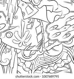 Seamless mehndi vector pattern. Hand-made illustration. Black and white binary pattern, monochrome doodle texture.