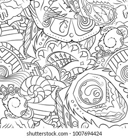 Seamless mehndi vector pattern. Hand-made illustration. Black and white binary pattern, monochrome doodle texture.