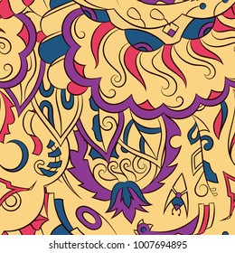 Seamless mehndi vector pattern. Hand-made ethnic illustration. Colorful doodle texture.