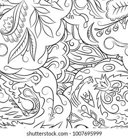 Seamless mehndi vector pattern. Hand-made illustration. Black and white binary pattern, monochrome doodle texture.
